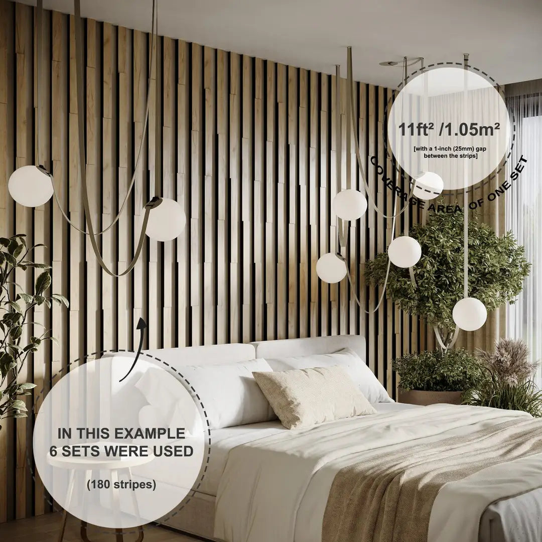 Acoustic Slat Wood Panels "Pluta-5" | 2" Strips | Wall Decor