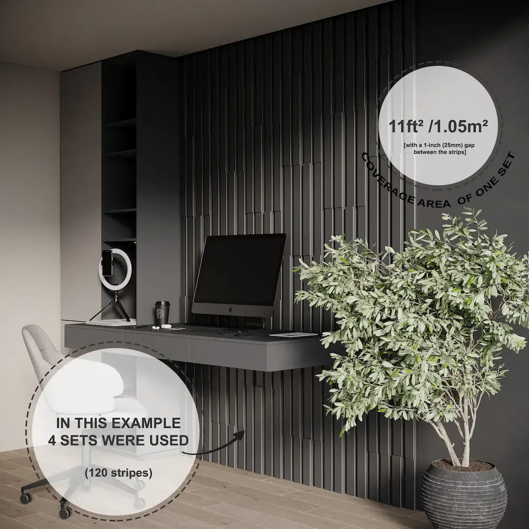 Acoustic Slat Wood Panels "Pluta-5" | 2" Strips | Wall Decor